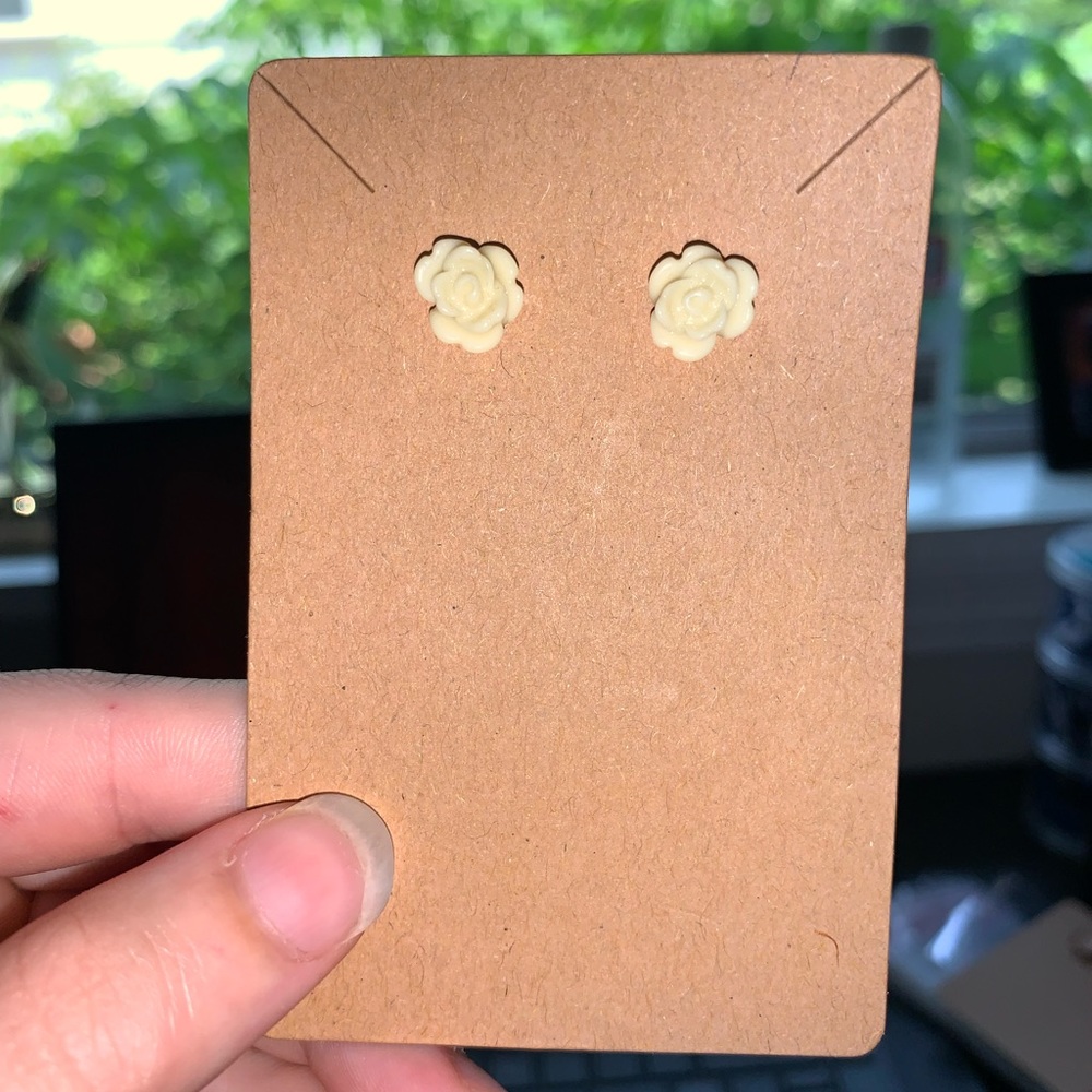 Off white/Yellow Rose Earrings. Includes plastic backs